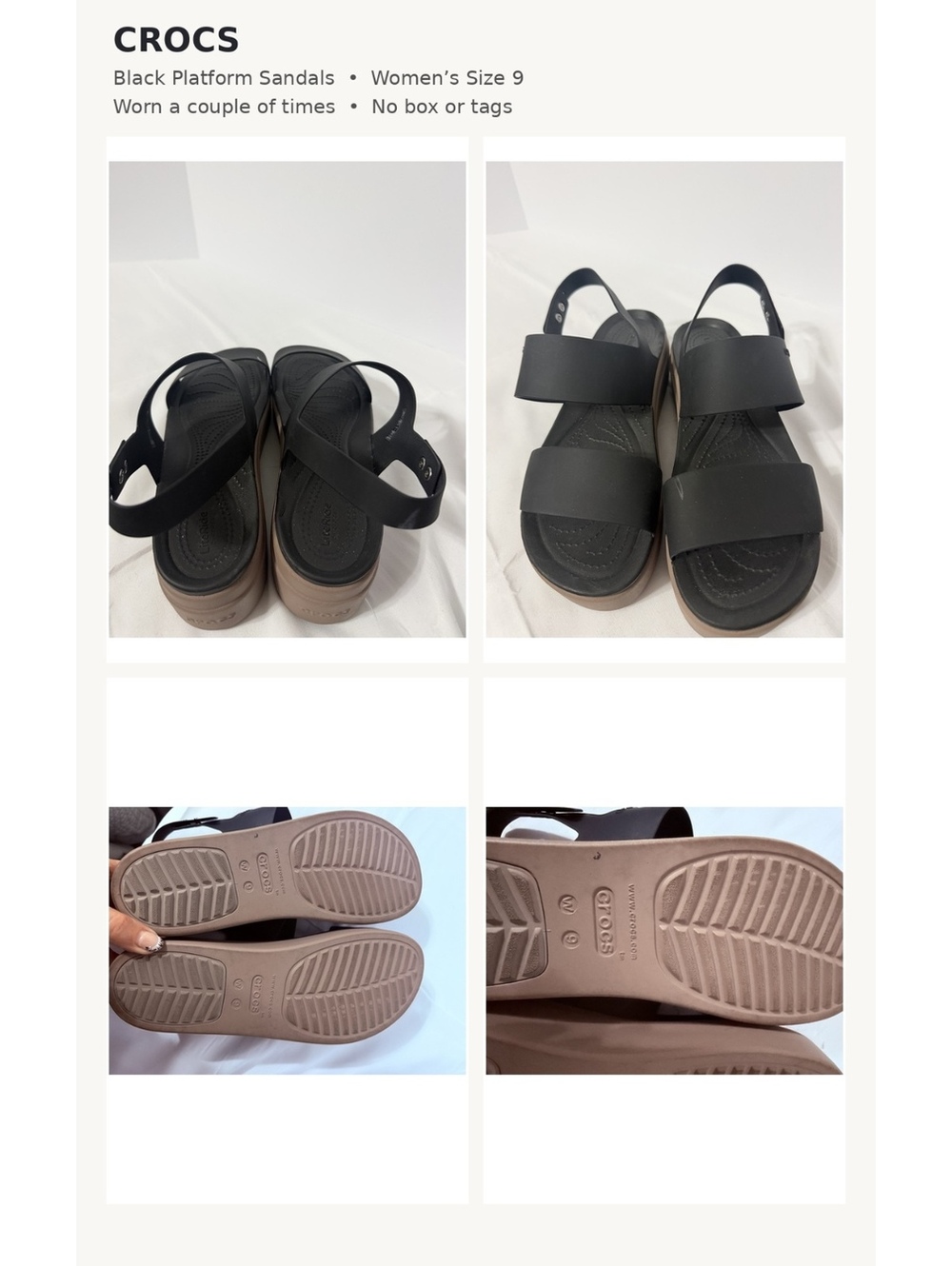 Crocks Black Platform Sandals with Tan Sole Women's Size 9